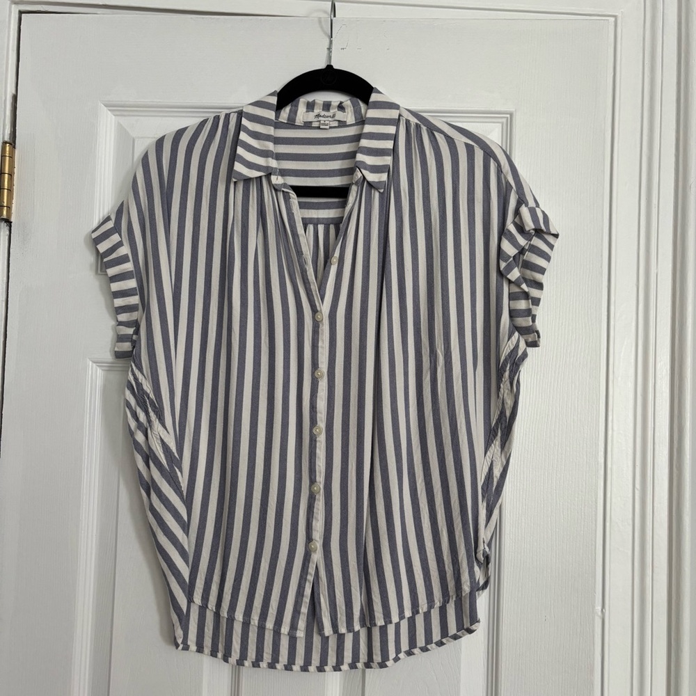 Womens Madewell Blue & White Striped Top